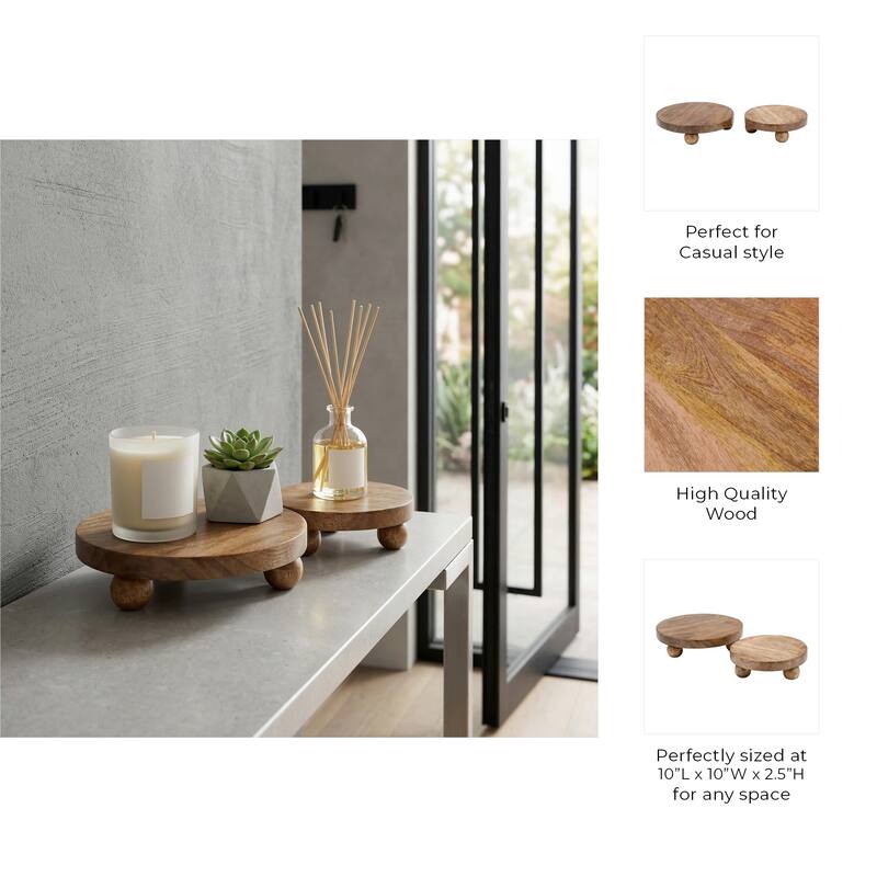 Decorative Round Wood Riser Trays - Set of 2, 10", 8"