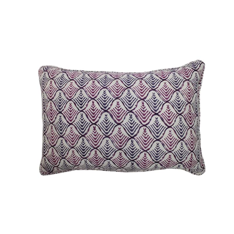 Jiti Indoor Abstract Patterned Block Print Linen Decorative Accent Rectangle Lumbar Pillows 16 x 24 - Purple