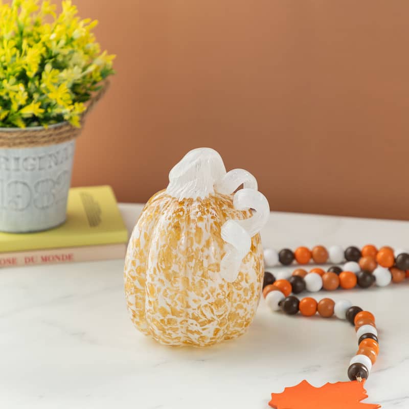 Glitzhome Fall Harvest Amber Dots Glass Pumpkin Thanksgiving Decorating