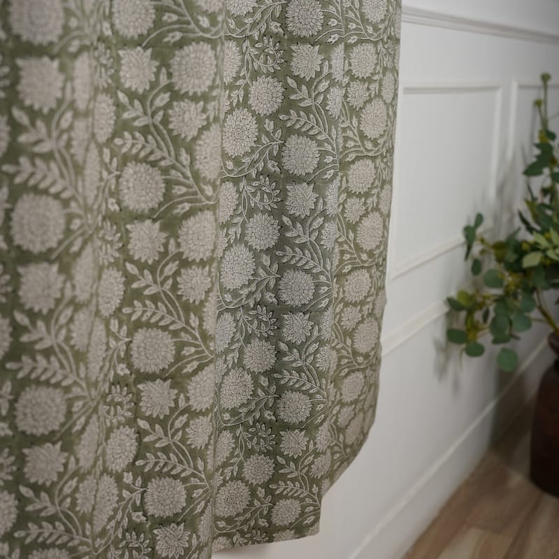 Fabdivine Handmade Floral Block Print Window or Door Room Décor Viscose Linen Curtain