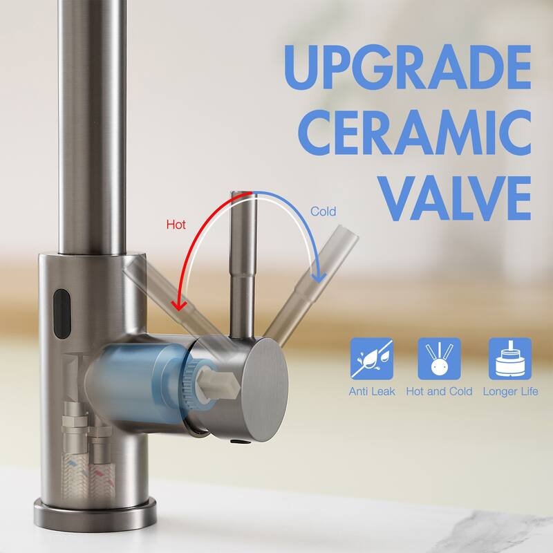 Single Handle 14.5 in. Pull Out Sprayer Touchless Kitchen Faucet with 360° Swivel Spout 1-Hole Basin Sink Tap