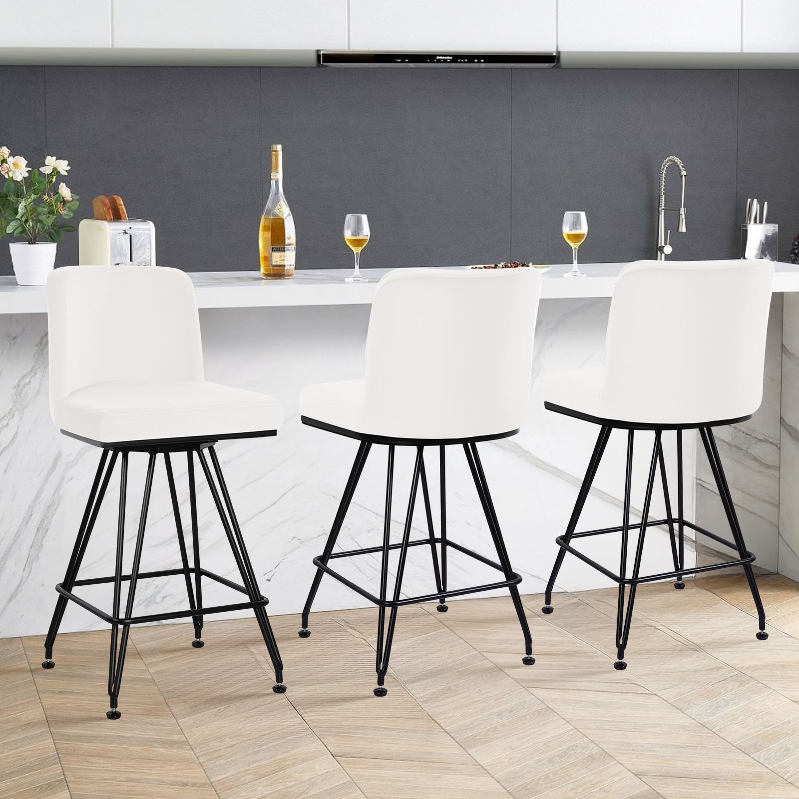 26" Upholstered Swivel Counter Height Bar Stools with Metal Frame - 38.2"H x 17.7"W x 19.1"D