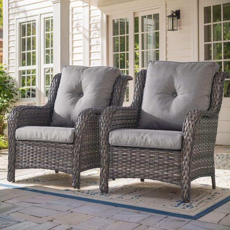 Gymojoy Wicker Patio Club Chairs with Olefin Weather-Resistant Cushions - 2-Piece - Grey Wicker / Grey Cusion