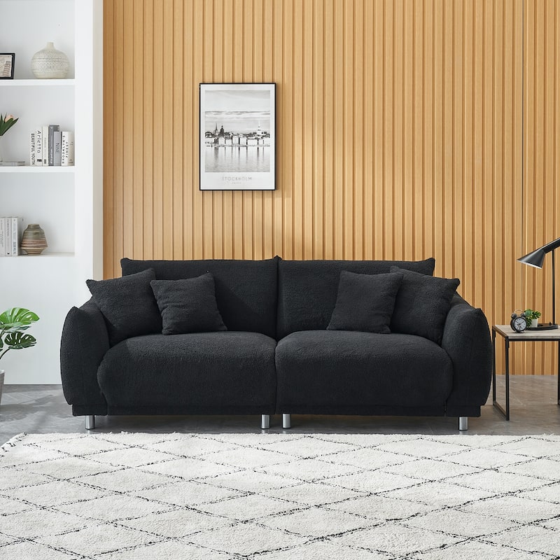 86.6" Teddy velvet large bread sofa with four pillows and hardware feet
