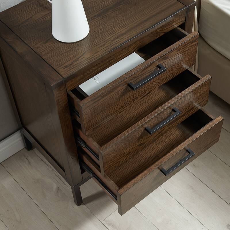 Leick Home Tableau Solid Wood Rustic Modern Three Drawer Nightstand