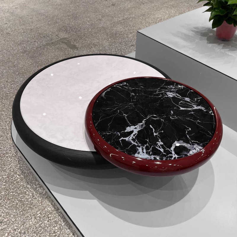 43" Round Coffee Table,Rotatable Faux Marble Table top, White