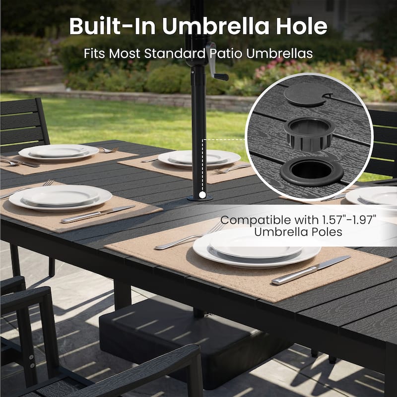 7/9/11-Piece Outdoor Patio Dining Set Aluminum Dining Table with Umbrella Hole and Stackable Dining Chairs