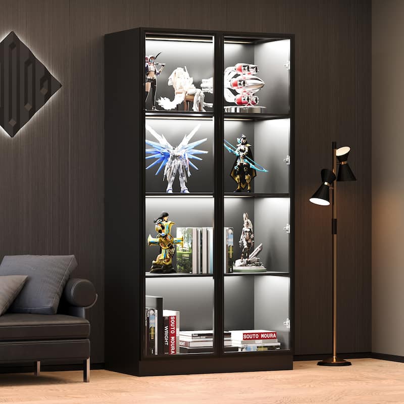 Display Storage Cabinet,Display Cabinet with Tempered Glass Doors, Showcase with 4-Tier Storage Shelves