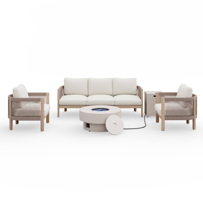 Outdoor 5-Piece Conversation Set with Fire Pit 3-Seater Sofa and Arm Chair