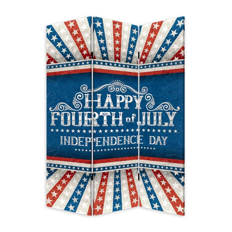 72 Inch 3 Panel Canvas Room Divider, Independence Day, Flag, Blue, Red - Multi