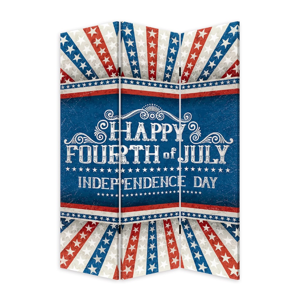 72 Inch 3 Panel Canvas Room Divider, Independence Day, Flag, Blue, Red