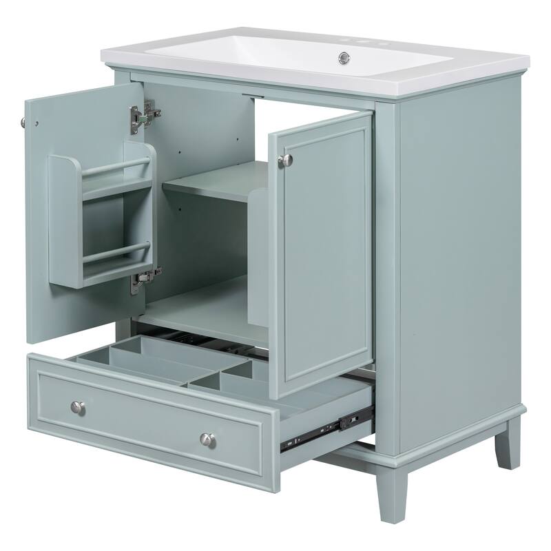 Roomfitters 30" Bathroom Vanity with Sink, Solid Wood Frame, 2 Doors with Storage Racks & Divided Drawer, Green