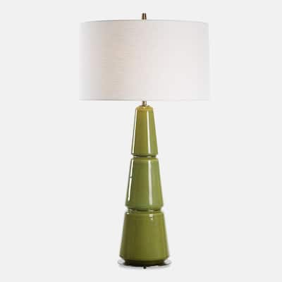 Tapered Ceramic Silhouette Table Lamp with Drum Shade - 39.5 - Green