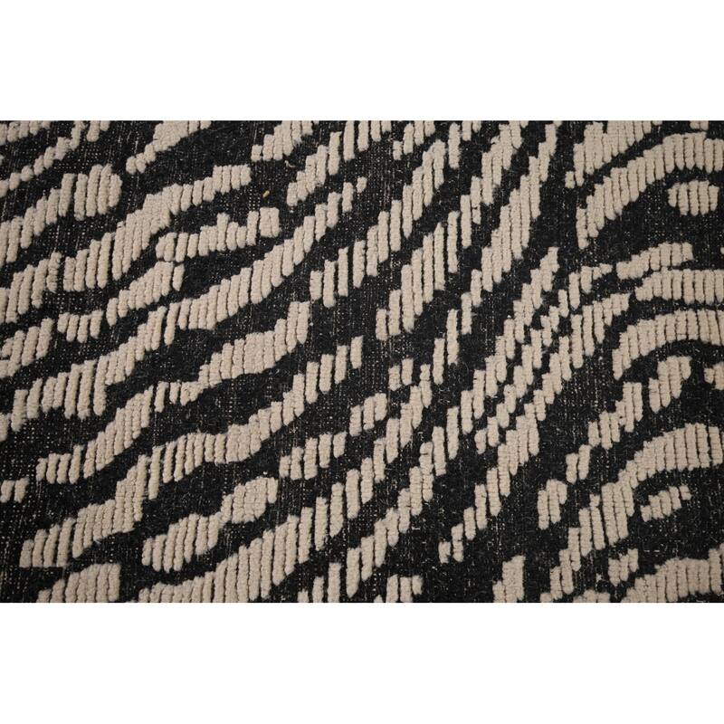 All-Over Black & Ivory Moroccan Abstract Area Rug Handmade Wool Carpet - 8'0"x 10'2"