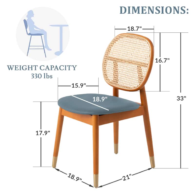 Holbeck Modern Rattan Leather Upholstered Dining Chair with Plush Padding Beech Wood Legs for Stylish Homes Set of 2