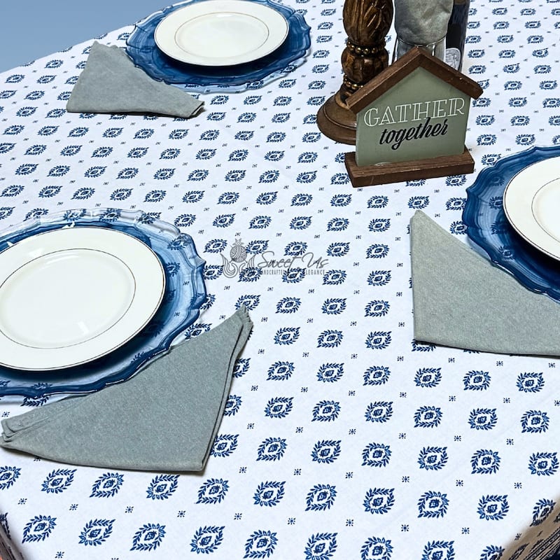 Wipeable Stain Resistant French Chateau Cotton Floral Tablecloth