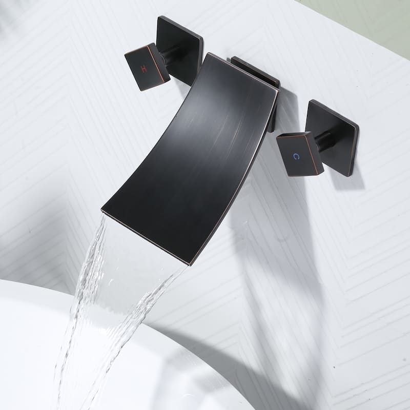 WOWOW Double Handle Wall Mount Waterfall Bathroom Bathtub Faucet