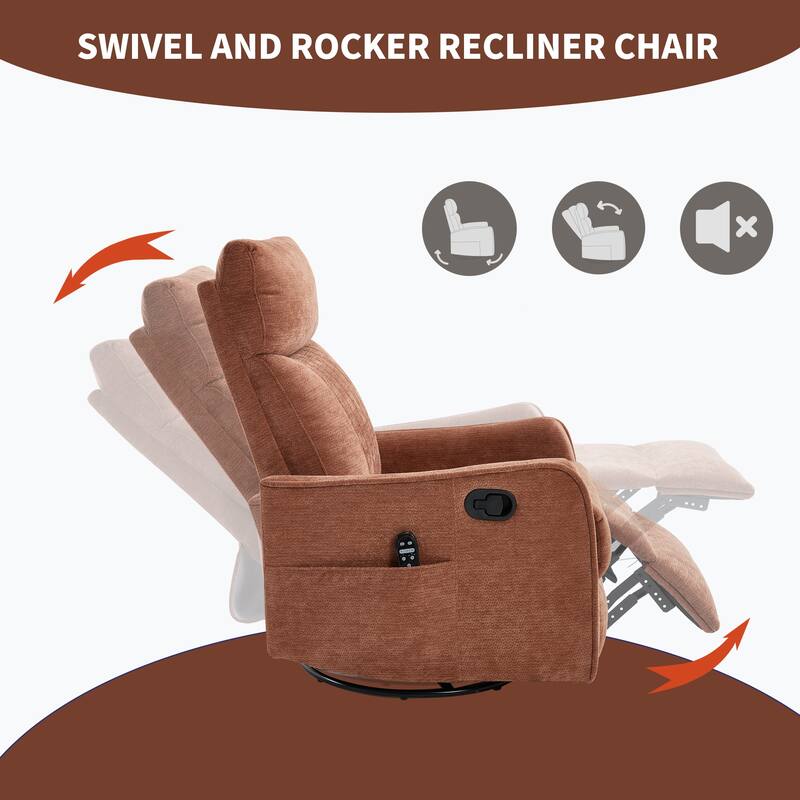 Roomfitters Swivel Rocker Recliner Chair, Manual Fabric Massage Glider Sofa with Heat and 360-Degree Pivot, Living Room