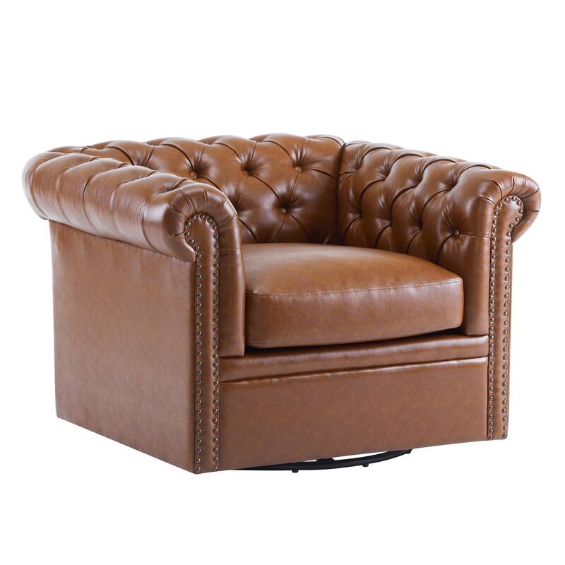 Roomfitters Chesterfield Swivel Club Chair, Tufted Accent Armchair for Living Room