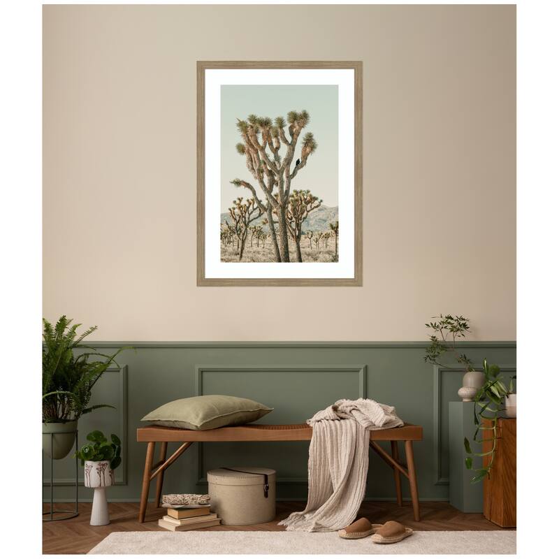 Kate and Laurel Joshua Tree With Crow by Alicia Bock Framed Wall Art Print
