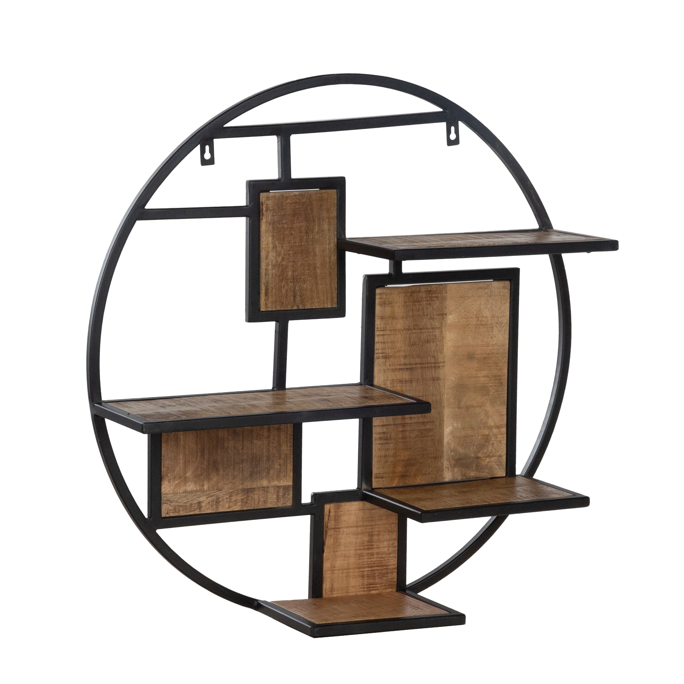30" Round Floating Wall Shelf in Mango Wood and Metal Frame