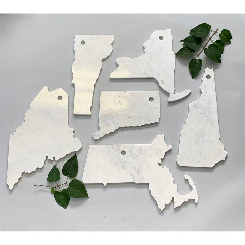Lg Polished Marble "Connecticut" Cutting Board w/Leather - A - White
