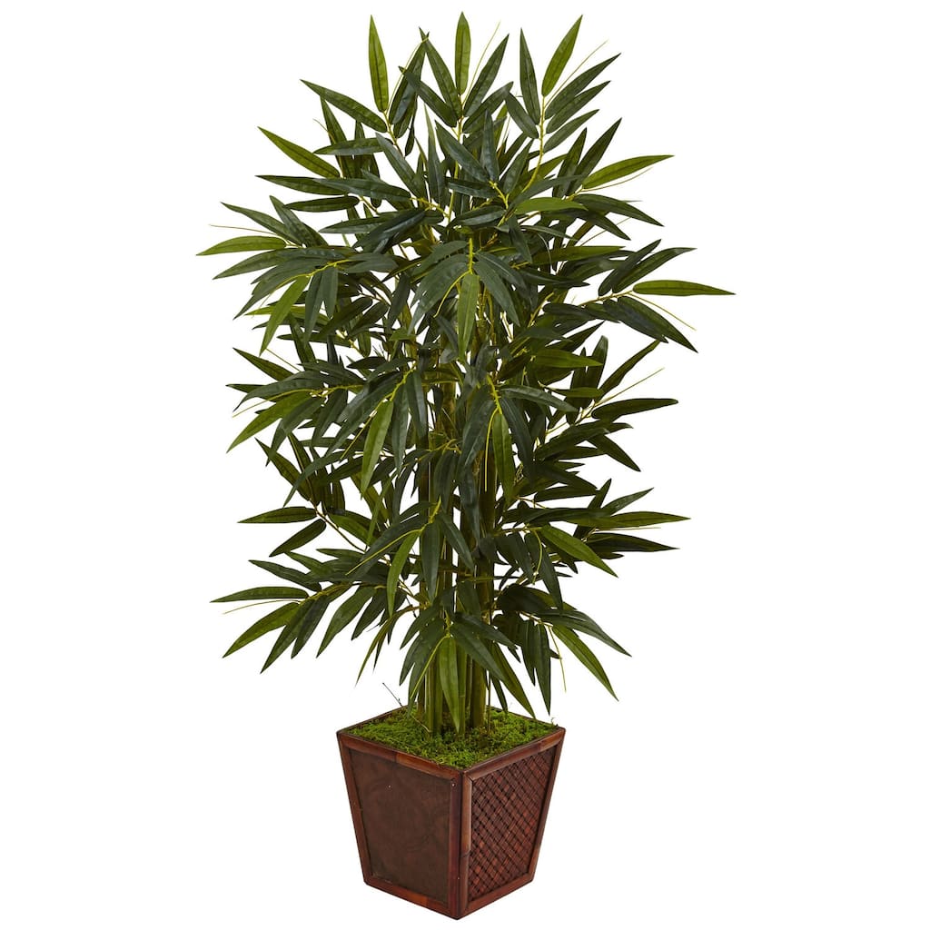Artificial Bamboo Tree 4Ft - Indoor Greenery with Planter - Realistic Faux Plant Decor for Home Office - Green - 51-60 Inches