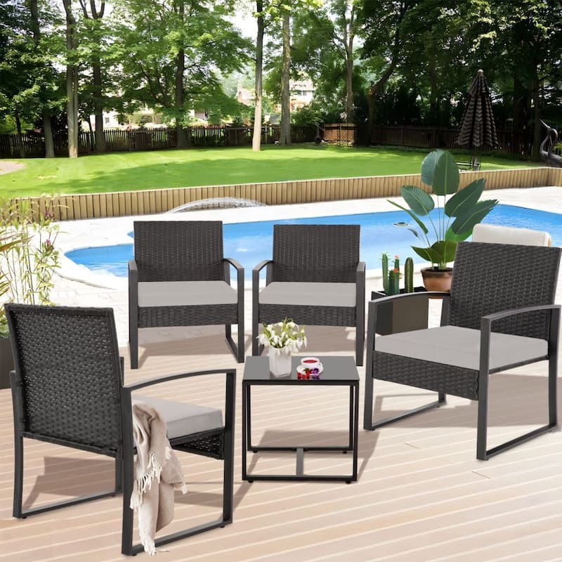 6-PC Outdoor Wicker Conversation Set with Table (Set of 2) - Black/Grey