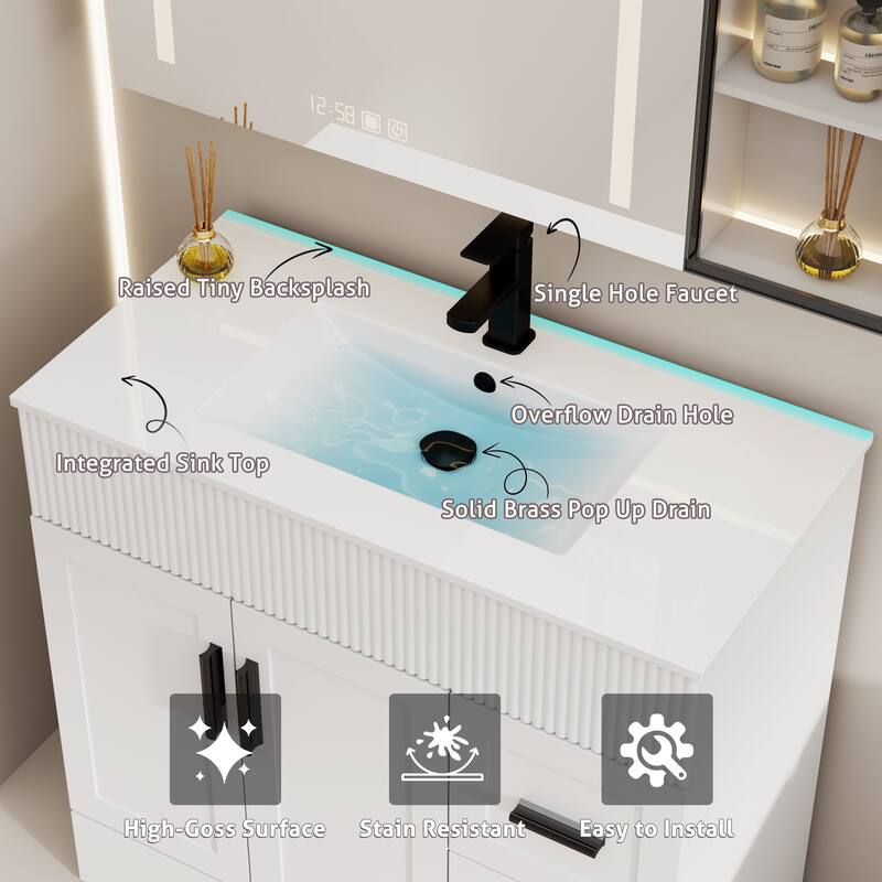 Modern 24/30/36/48" Wave-Line Bathroom Vanity Set with Sink & Faucet