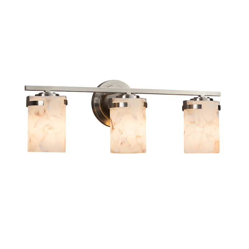 Justice Design Alabaster Rocks Atlas 3-light Brushed Nickel Bath Bar, Cylinder - Flat Rim Shade