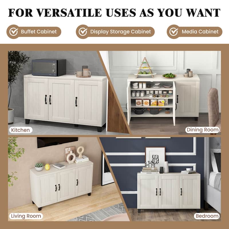 3-Door Buffet Sideboard Storage Credenza Cabinet Adjustable Shelf