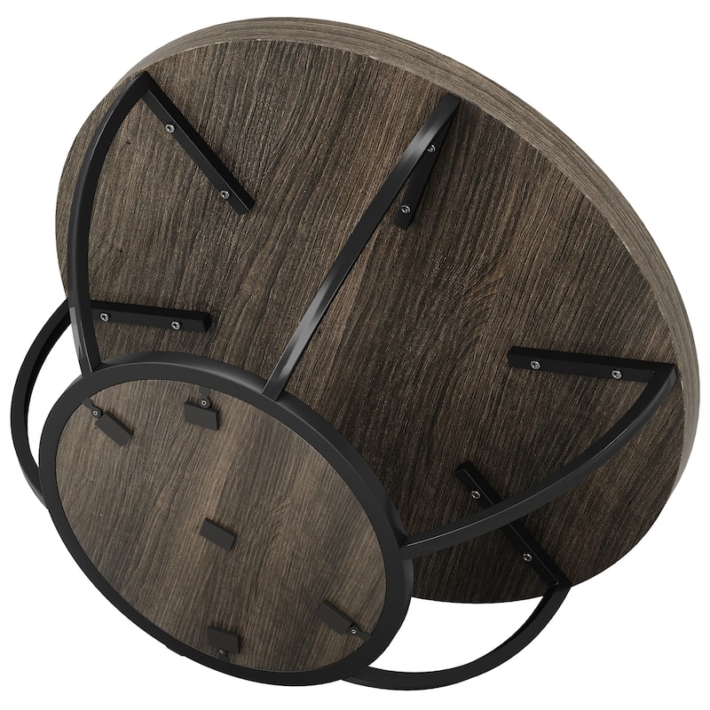 Round Coffee Table, 31.7" Wooden 2-Tier Circle Coffee Table with Storage Shelves, Accent Cocktail Table Center Table