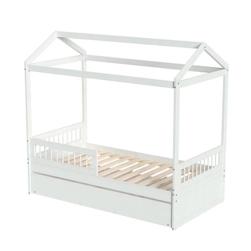 Polifurniture Nyce Twin Size Bed with Guard Rail, Trundle and Storage Drawer