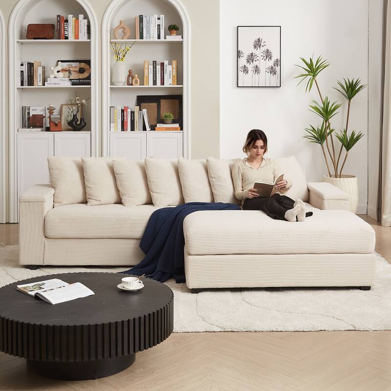Modern L Shaped Sectional Sofa with Armrest Storage and Movable Ottoman for Living Room and Guest Room
