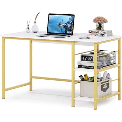 Modern Computer Desk with 2-Tier Storage Shelf, Large PC Laptop Table