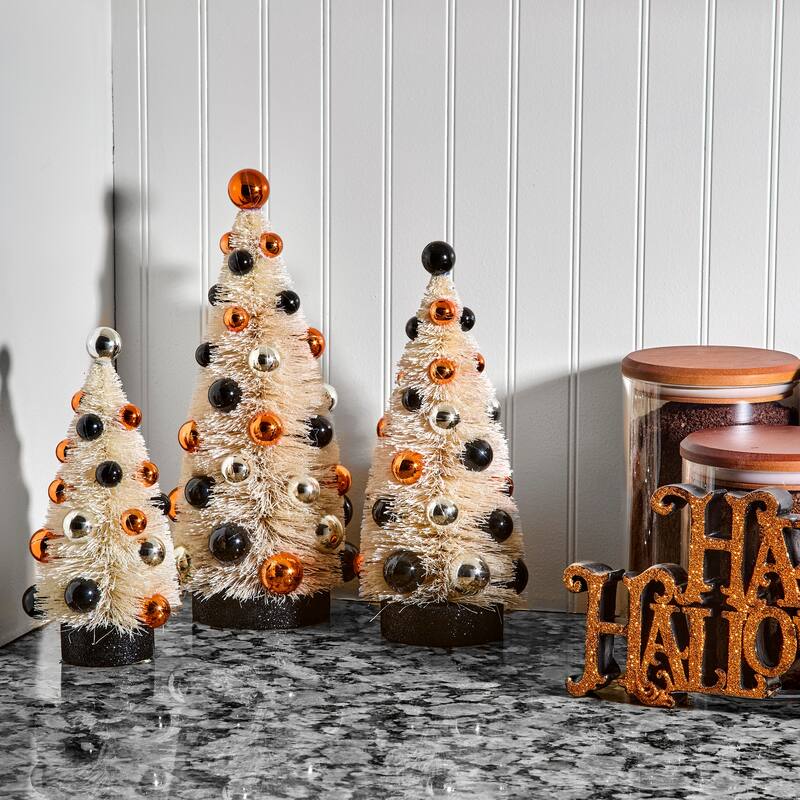 7.5-10.5" Halloween Sisal Tree Set of 3 - White