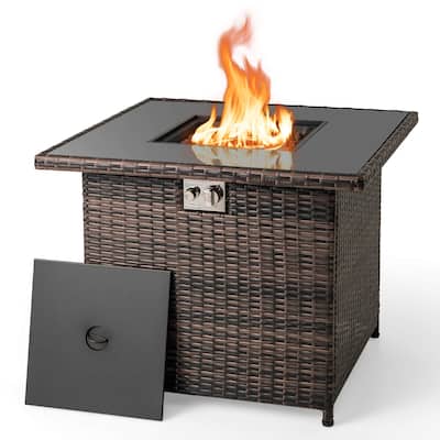 Costway 32.5" Propane Fire Pit Table Outdoor Wicker Gas Firepit with - See Details
