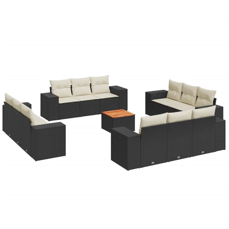 vidaXL Patio Sofa Set with Cushions Outdoor Furniture 13 Piece Poly Rattan - 21.7 x 21.7 x 14.6