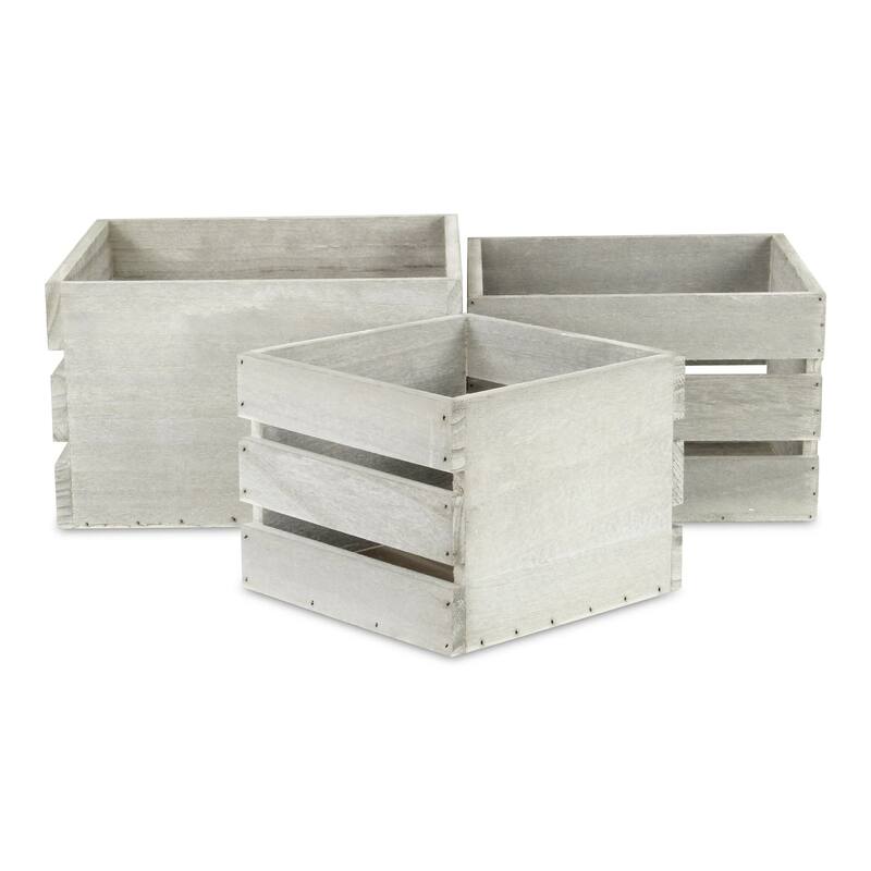 Set of 3 Gray Rustic Farmstead Wooden Crates 11"