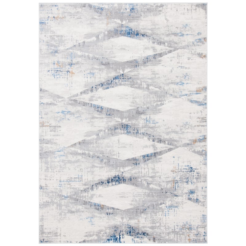 SAFAVIEH Amelia Argjentina Modern Diamond Distressed Rug - 6'7" Square - Ivory/Blue
