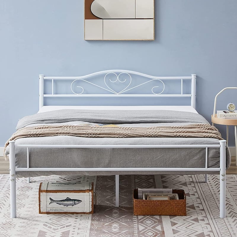 Victoria Metal Platform Bed Frames with Headboard - White - Queen