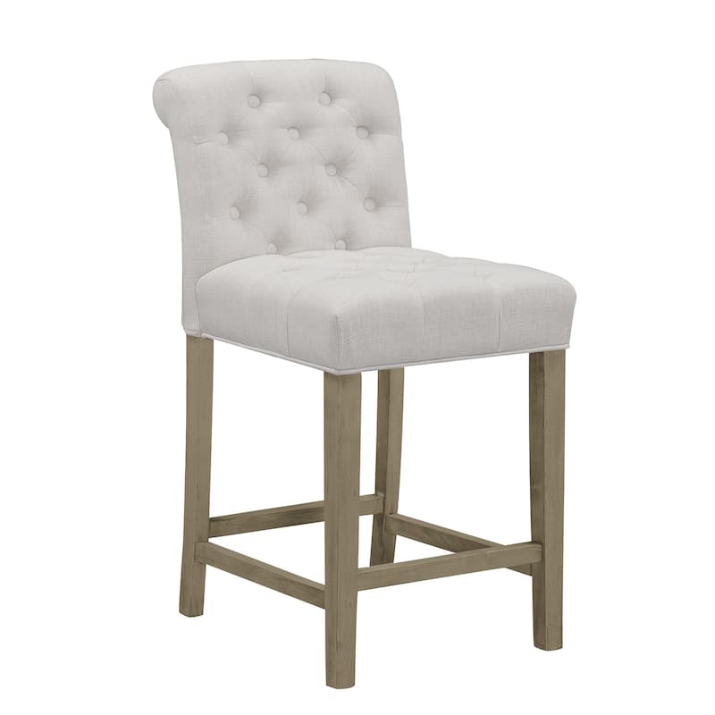 Set of 2 Aleen Beige Fabric Counter Stool with Roll Back and Buttons