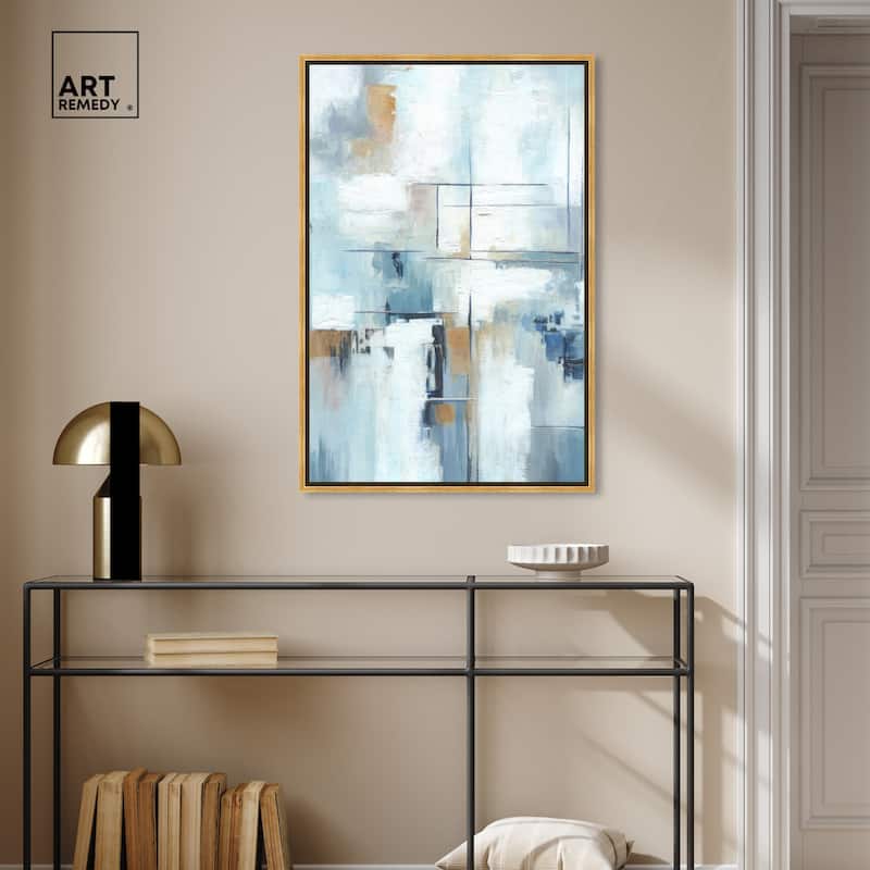 Art Remedy House Of Lines Ii Framed Blue Abstract 1 Piece Canvas Wall Art