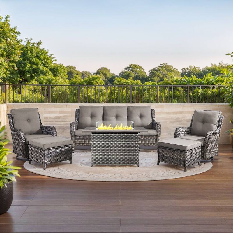 Fire Pit Table with Glider Chairs Sofa Chairs Grey-Grey - Grey - Grey - Grey