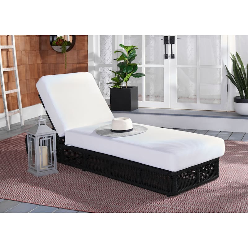 SAFAVIEH Outdoor Tinna Sun Lounger - 75"W x 25"D x 13"H - Black/White