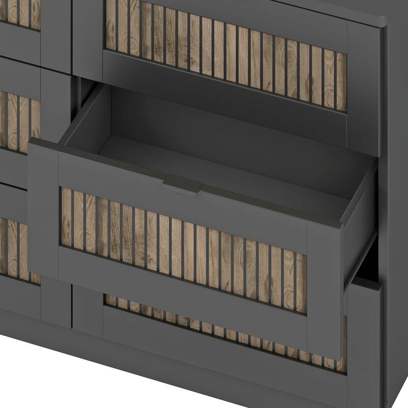 Rustic Farmhouse Style Wooden Dresser with 6 Drawers, Storage Cabinet for Bedroom with Metal Handles