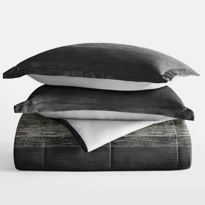 Becky Cameron Reversible Down-Alternative Comforter in Ombre and Soft Stripe - Gray - King