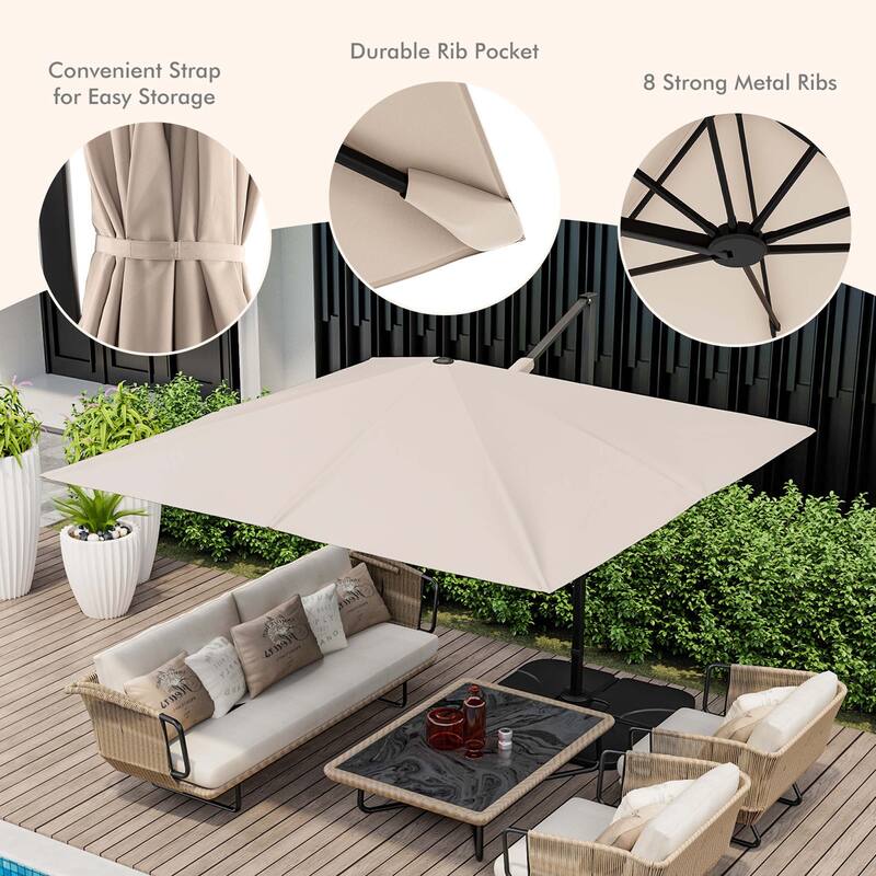 Costway Patio 9.5FT Square Cantilever Offset Hanging Umbrella 2-Tier