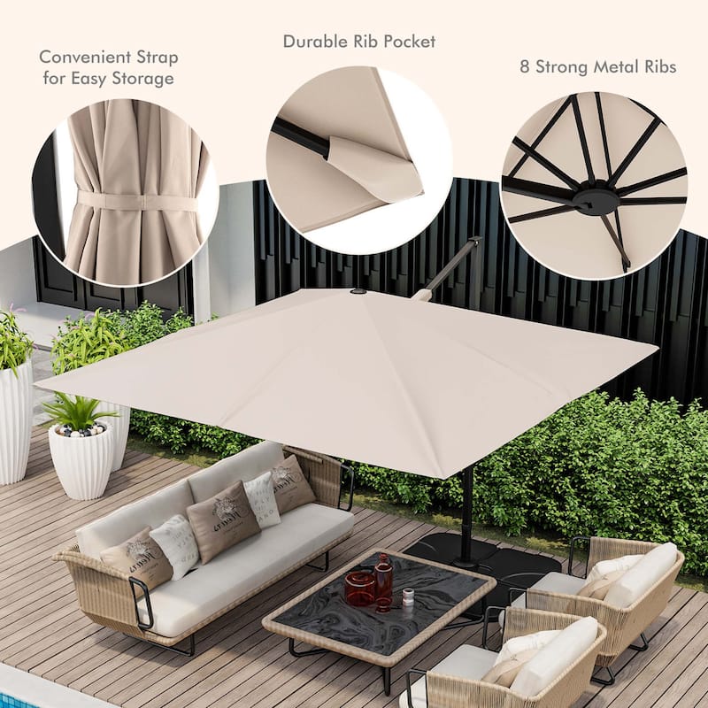Patio 9.5FT Square Cantilever Offset Hanging Umbrella 2-Tier 360