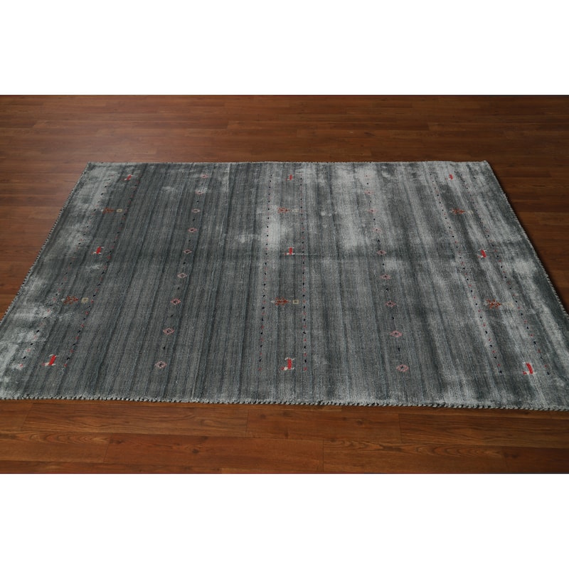 Tribal Gabbeh Indian Rug Handmade Grey Wool Carpet - 4'1"x 5'10"